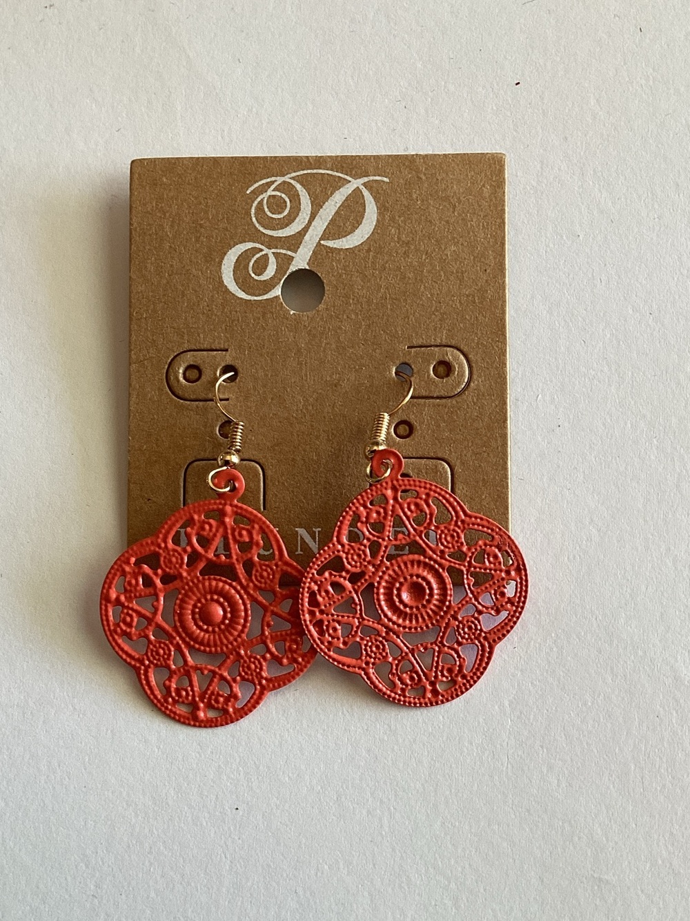Plunder‎ Coral Filigree Medallion Dangle Earrings